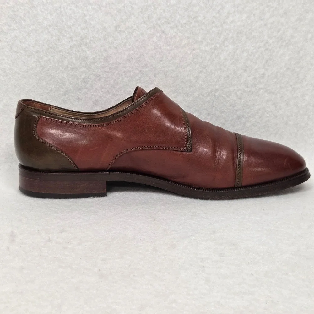 Vtg Bally Monk Strap Shoes Mens 44 Brown Two Tone Leather Cap‎ Toe Made in Italy